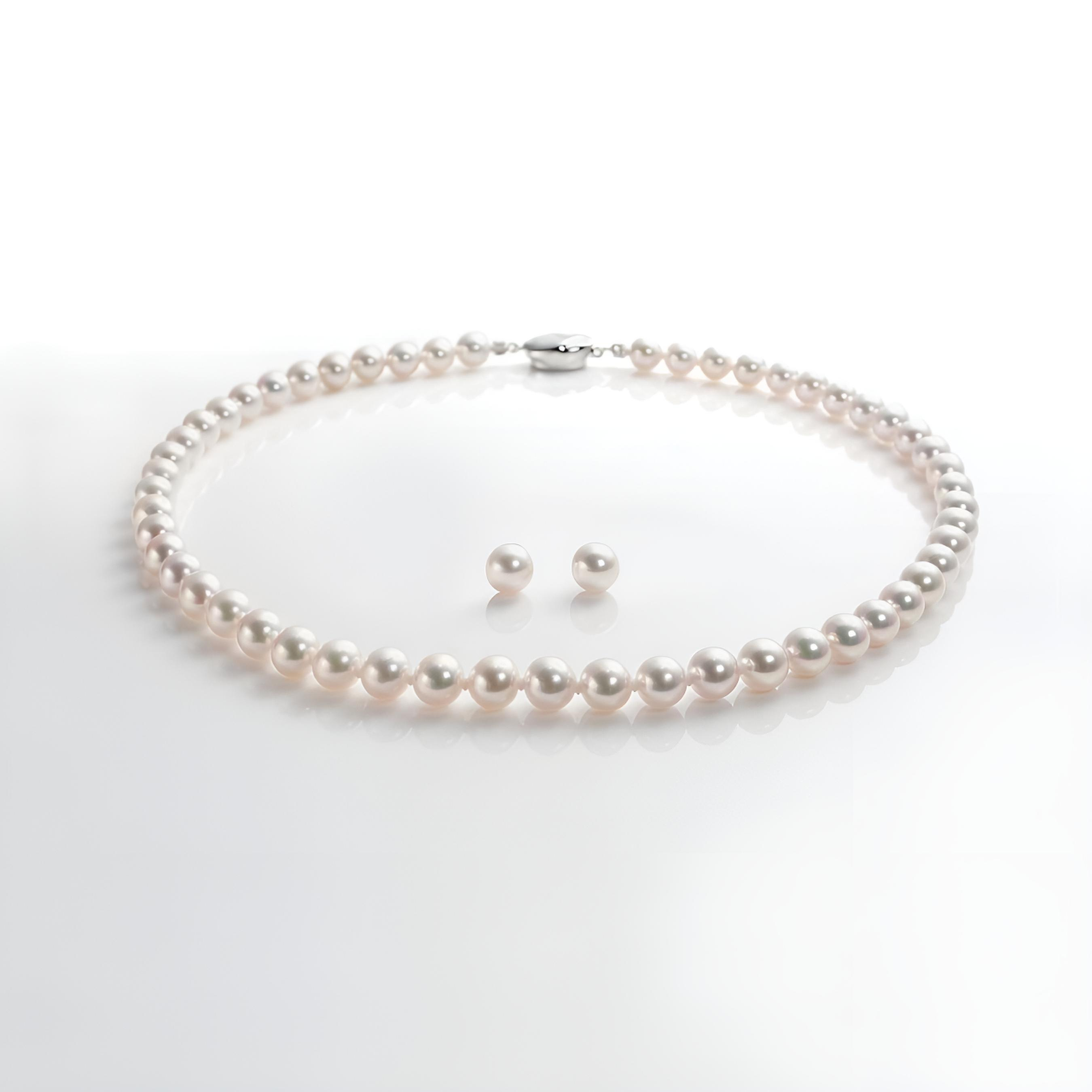 あこや真珠ネックレス+ピアスセット【Lサイズ】-1 あこや真珠ネックレス+ピアスセット【Lサイズ】-1